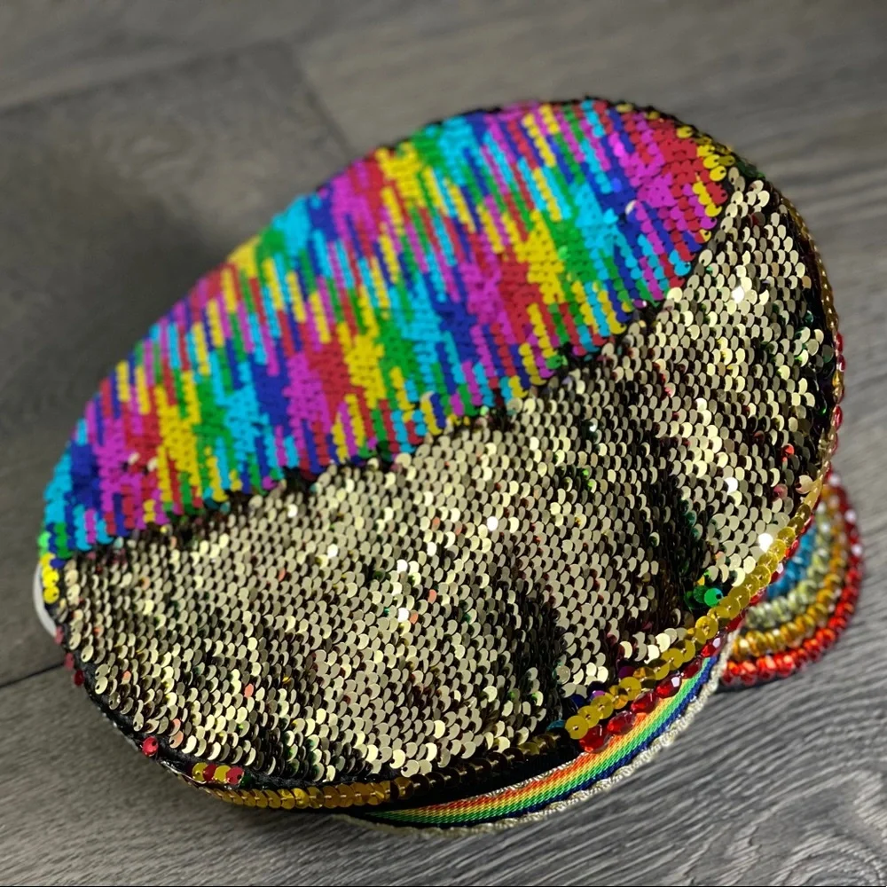 RAINBOW PRIDE SEQUIN CAPTAIN HAT - NWT!